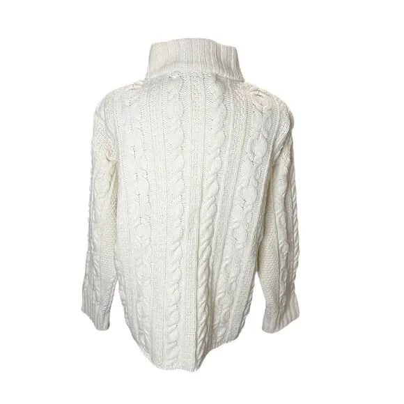 Inis Crafts Ireland Merino Wool Fisherman Cable Knit Zip Sweater Cream Small - Picture 5 of 7